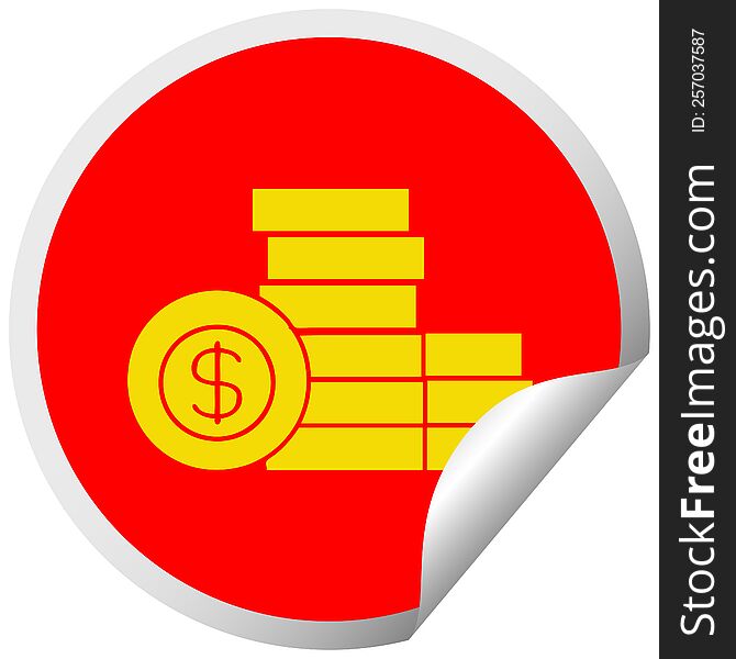circular peeling sticker cartoon of a pile of money