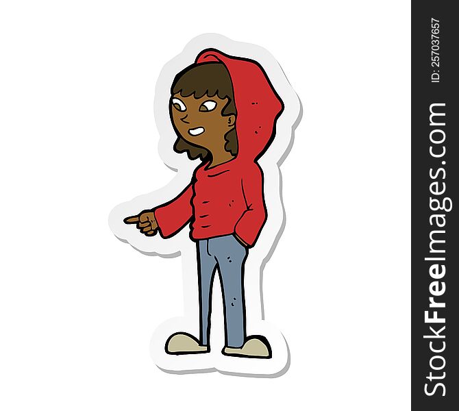 sticker of a cartoon pointing teenager