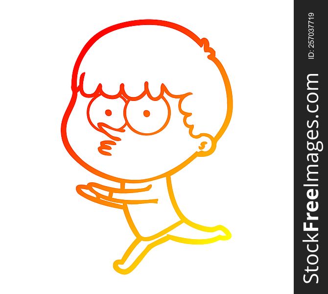Warm Gradient Line Drawing Cartoon Curious Boy Running