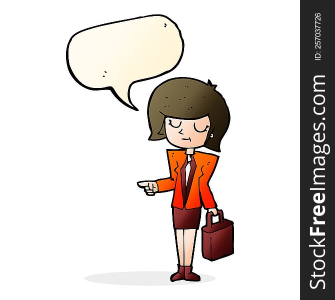 cartoon businesswoman pointing with speech bubble