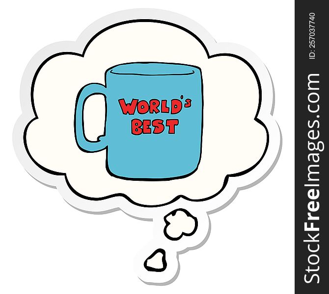 worlds best mug with thought bubble as a printed sticker