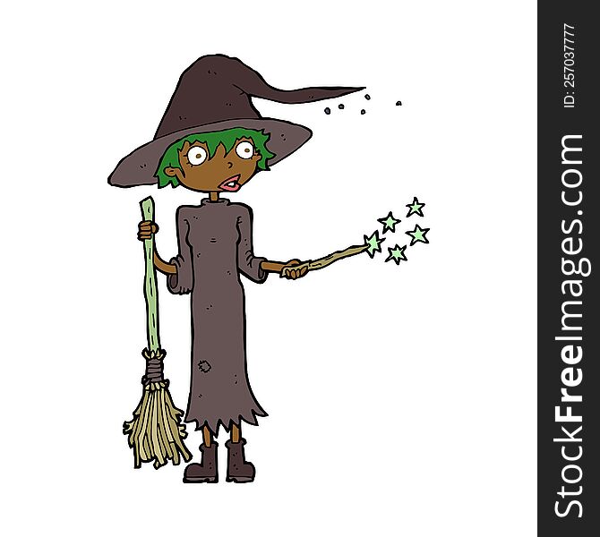 Cartoon Witch Casting Spell