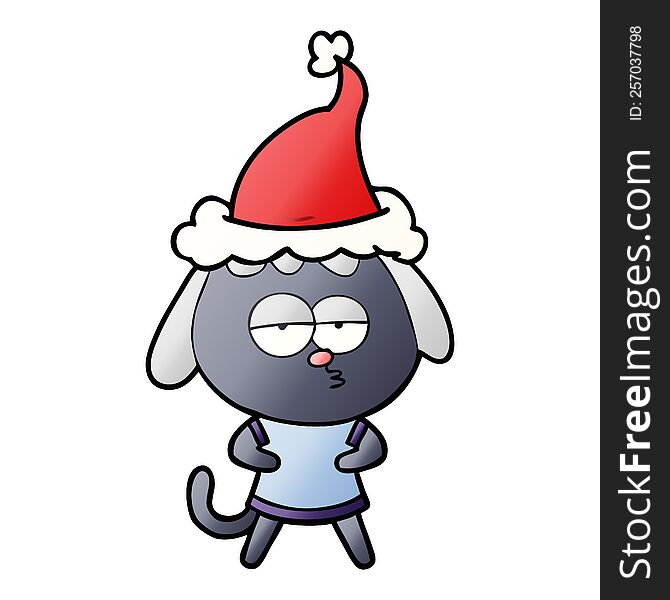 Gradient Cartoon Of A Bored Dog Wearing Santa Hat