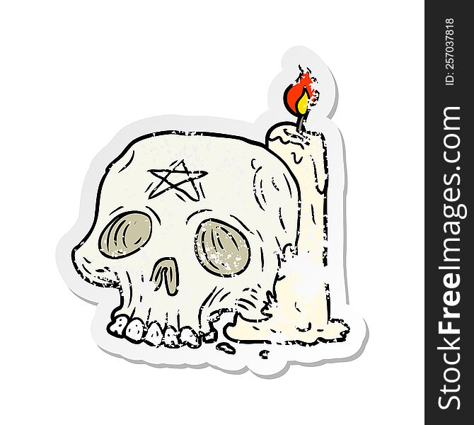 distressed sticker of a cartoon spooky skull and candle