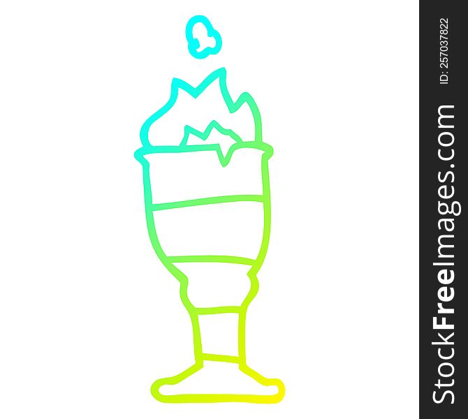 cold gradient line drawing of a cartoon flaming golden cup