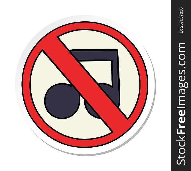 Sticker Of A Cute Cartoon No Music Sign