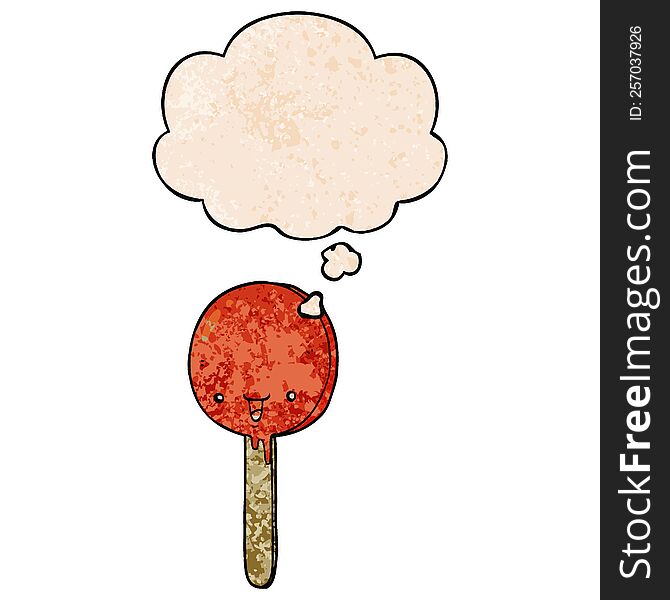 cartoon candy lollipop with thought bubble in grunge texture style. cartoon candy lollipop with thought bubble in grunge texture style