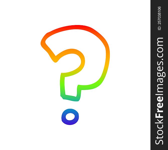 rainbow gradient line drawing of a cartoon question mark