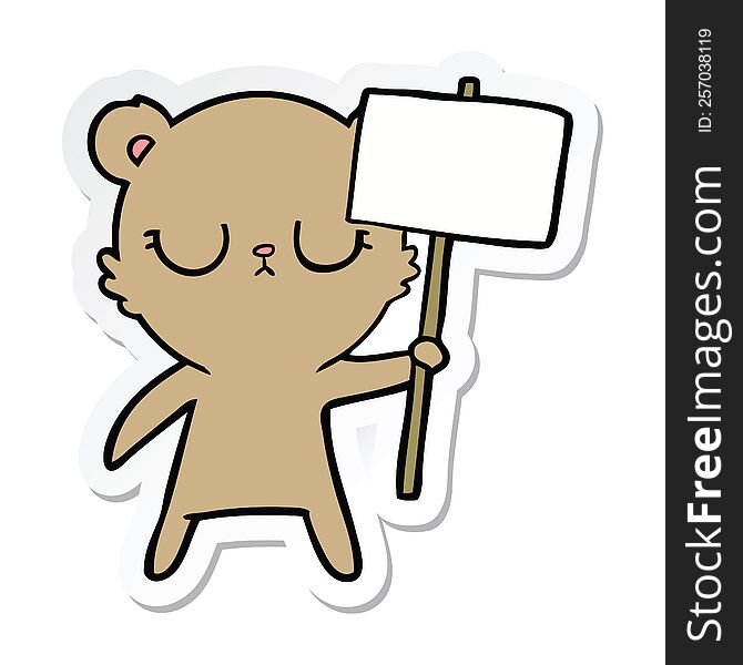 sticker of a peaceful cartoon bear cub with protest sign