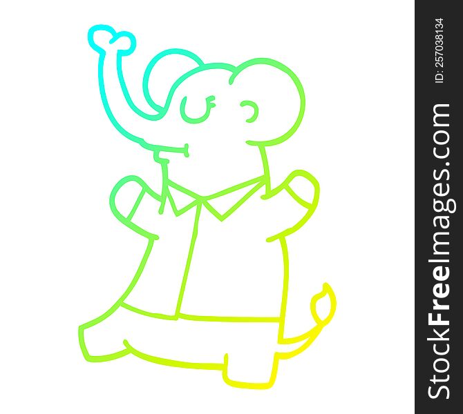 cold gradient line drawing of a cartoon standing elephant