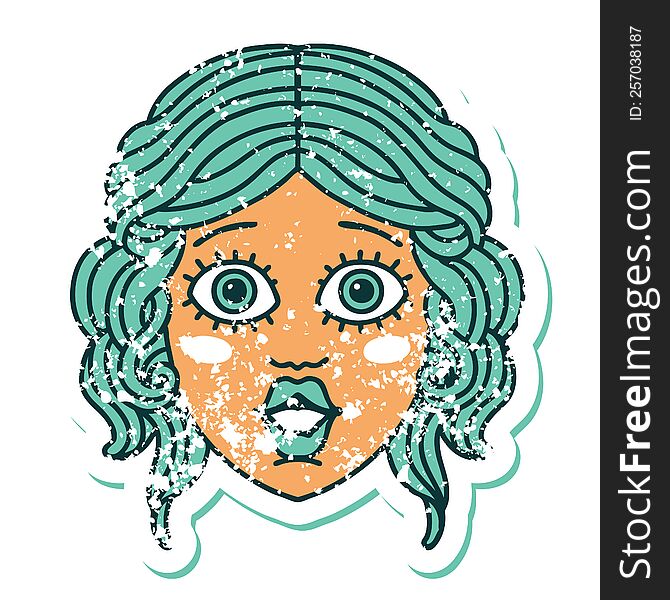 Distressed Sticker Tattoo Style Icon Of Female Face