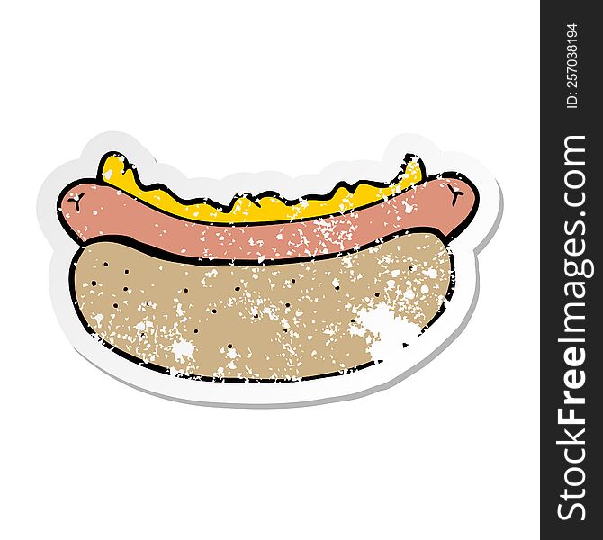 Distressed Sticker Of A Cartoon Hotdog