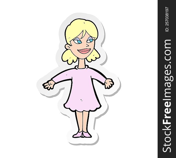 sticker of a cartoon woman with open arms