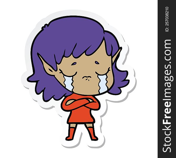 sticker of a cartoon crying elf girl
