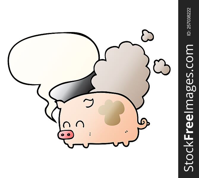 Cartoon Smelly Pig And Speech Bubble In Smooth Gradient Style