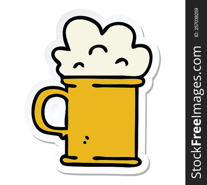 Sticker Of A Quirky Hand Drawn Cartoon Tankard Of Beer