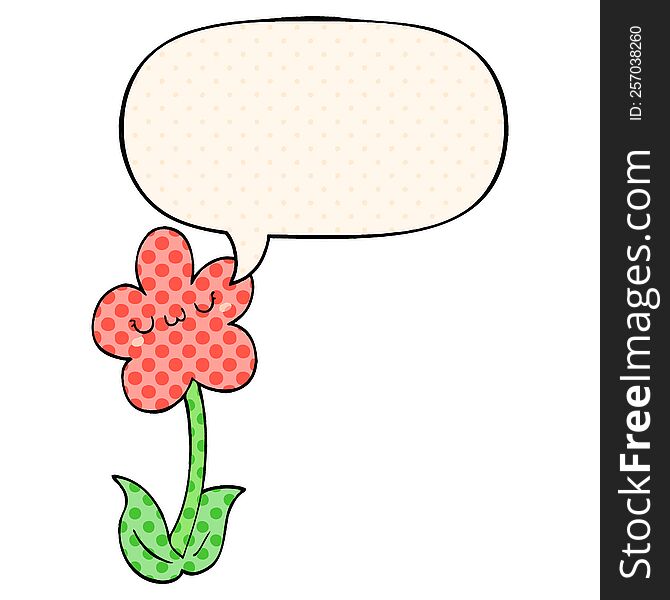 cartoon flower with speech bubble in comic book style
