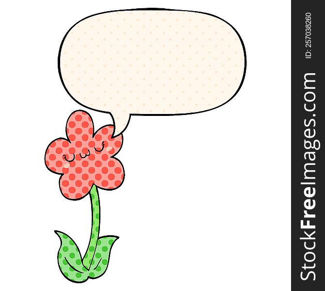 Cartoon Flower And Speech Bubble In Comic Book Style