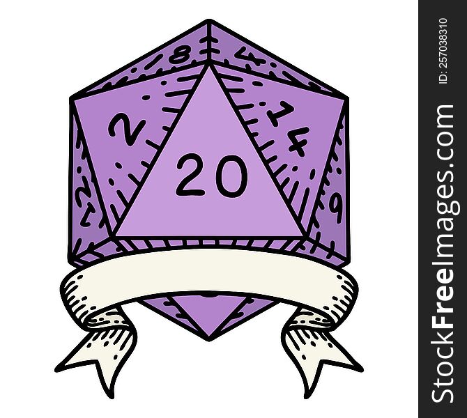 Retro Tattoo Style natural 20 critical hit D20 dice roll. Retro Tattoo Style natural 20 critical hit D20 dice roll