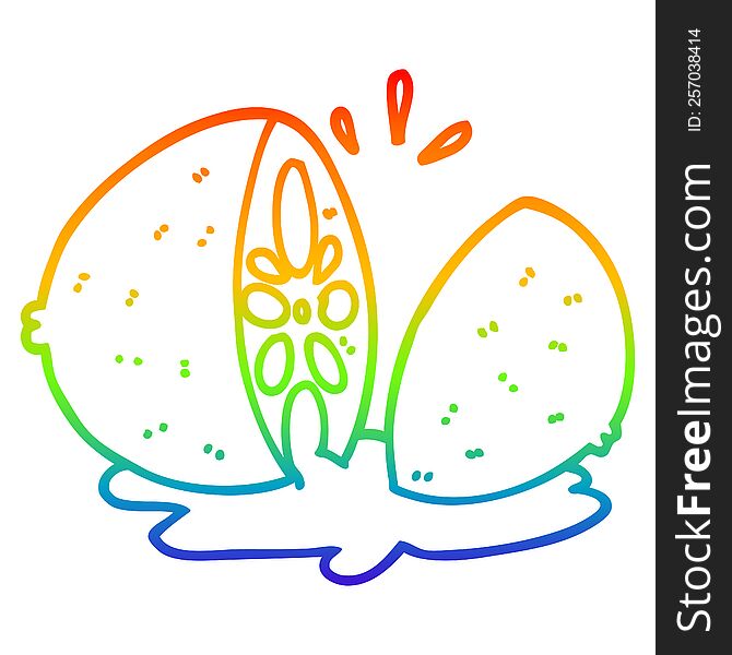 Rainbow Gradient Line Drawing Cartoon Cut Lemon