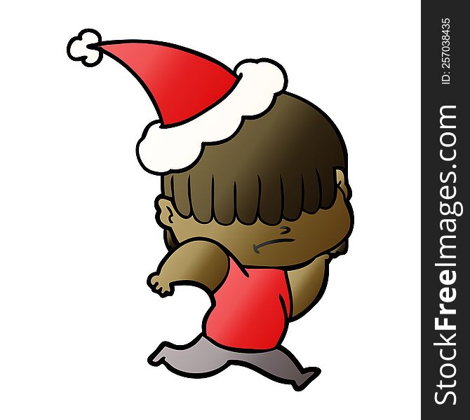 Gradient Cartoon Of A Boy With Untidy Hair Wearing Santa Hat