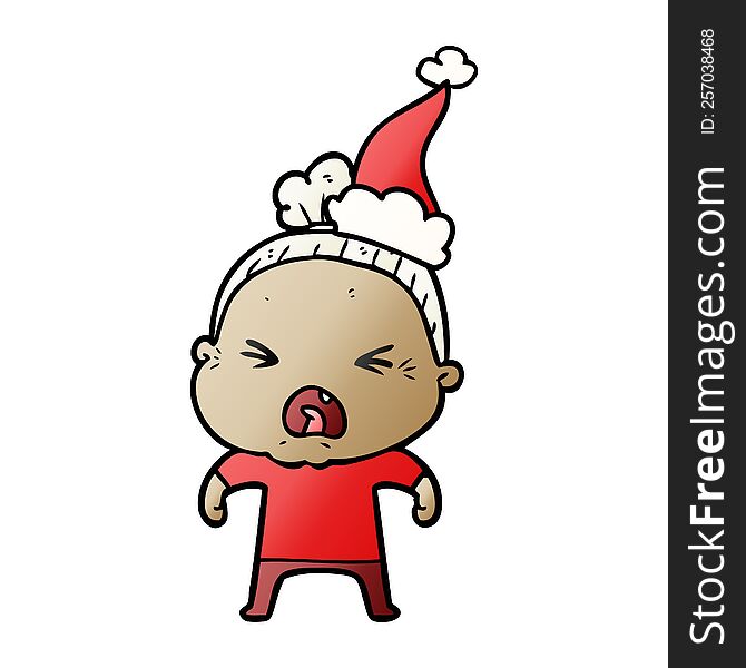 Gradient Cartoon Of A Angry Old Woman Wearing Santa Hat