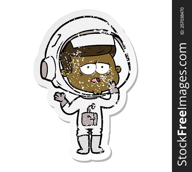 distressed sticker of a cartoon tired astronaut