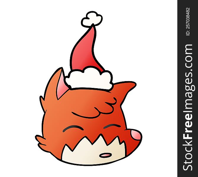 Gradient Cartoon Of A Fox Face Wearing Santa Hat