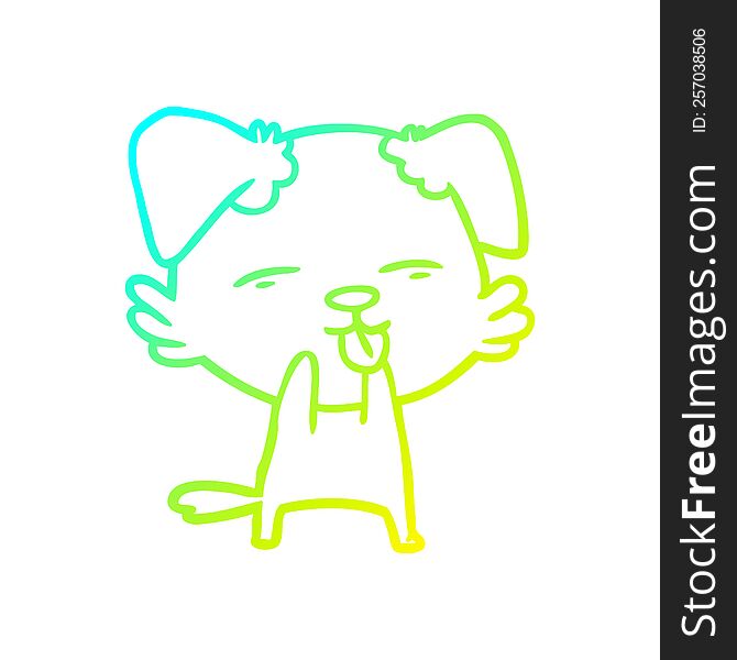 Cold Gradient Line Drawing Cartoon Dog Sticking Out Tongue