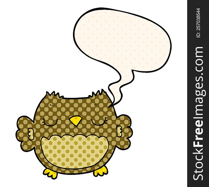 Cute Cartoon Owl And Speech Bubble In Comic Book Style