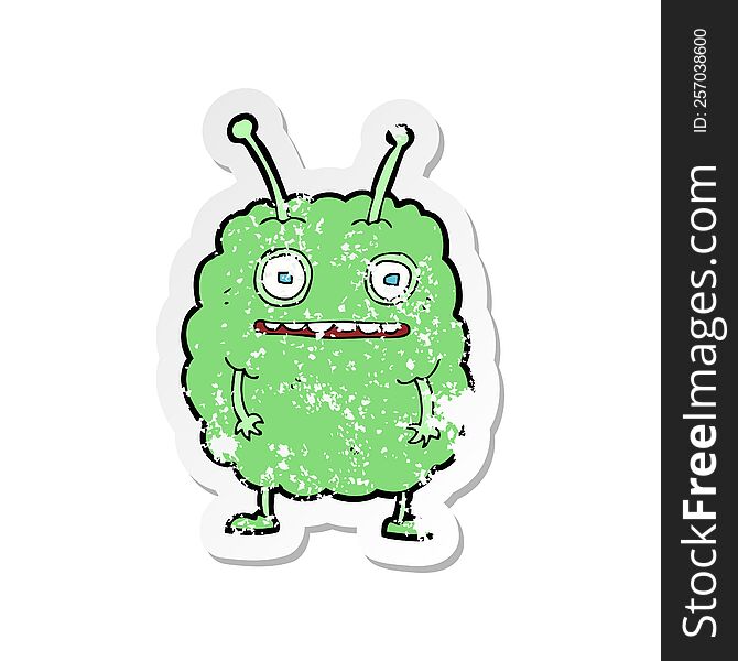 Retro Distressed Sticker Of A Cartoon Funny Alien Monster