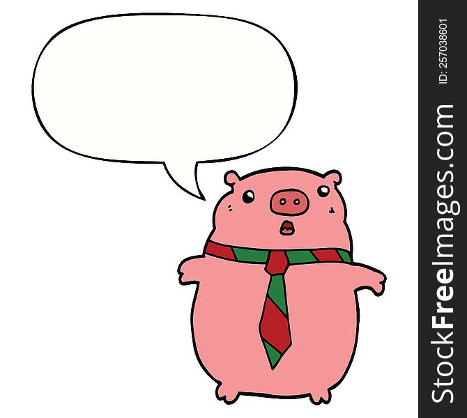 Cartoon Pig Wearing Office Tie And Speech Bubble