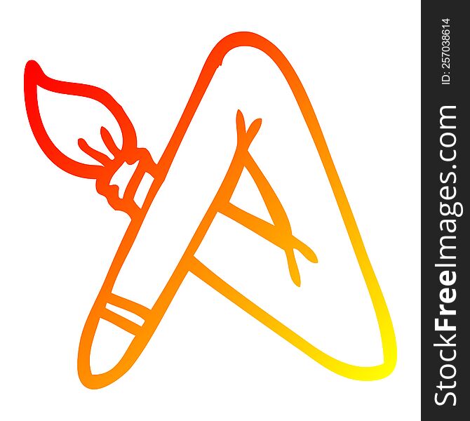 warm gradient line drawing of a cartoon paint brush bent into letter A