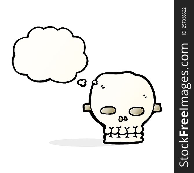 cartoon spooky skull mask with thought bubble