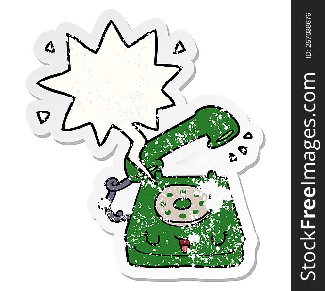 Cute Cartoon Telephone And Speech Bubble Distressed Sticker