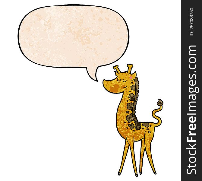 Cartoon Giraffe And Speech Bubble In Retro Texture Style