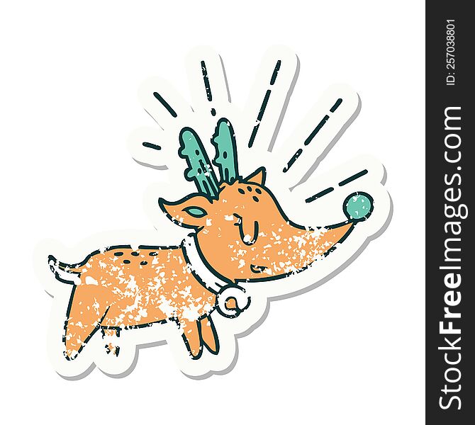 Grunge Sticker Of Tattoo Style Christmas Reindeer