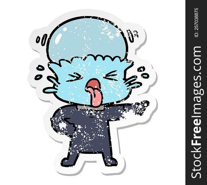 Distressed Sticker Of A Disgusted Cartoon Alien