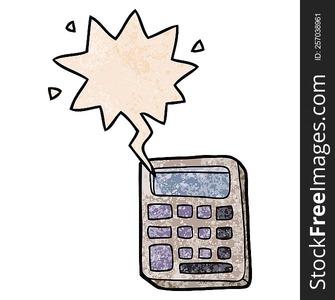 Cartoon Calculator And Speech Bubble In Retro Texture Style
