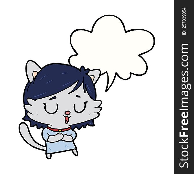 Cartoon Cat Girl And Speech Bubble