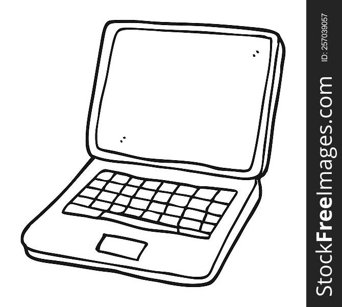 freehand drawn black and white cartoon laptop computer with heart symbol on screen