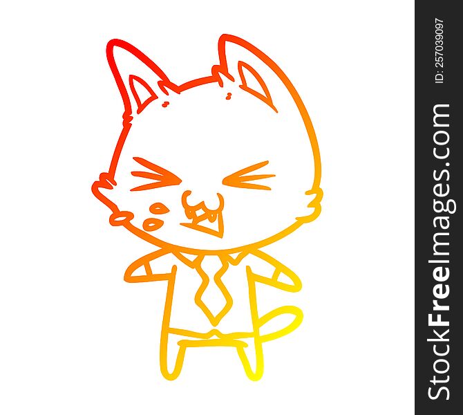 Warm Gradient Line Drawing Cartoon Cat Wearing Shirt Hissing