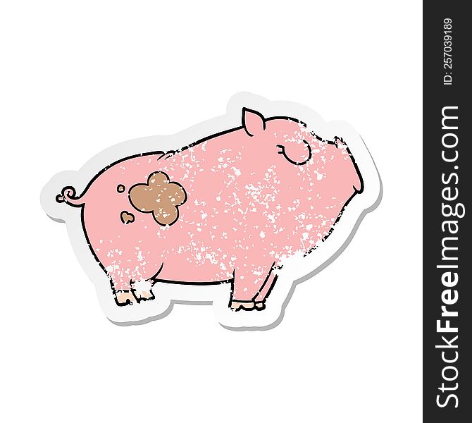 distressed sticker of a cartoon pig