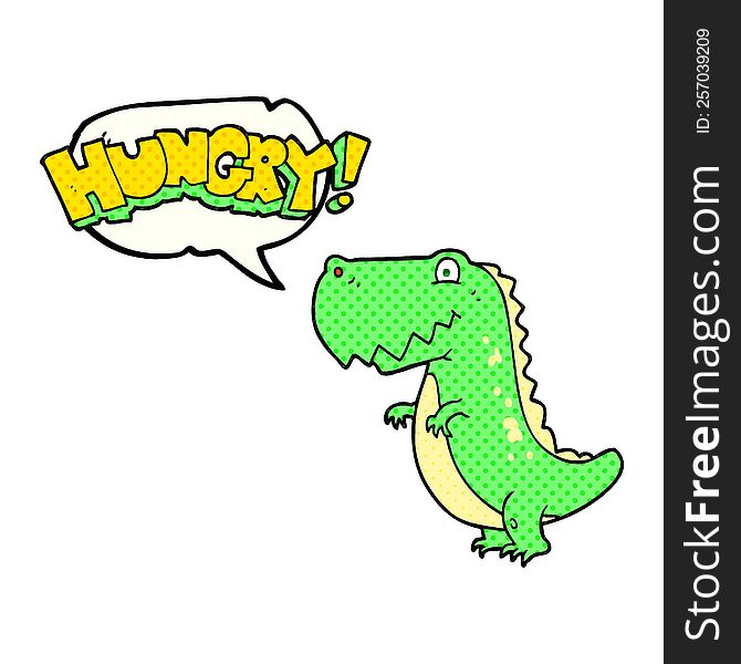 freehand drawn comic book speech bubble cartoon hungry dinosaur