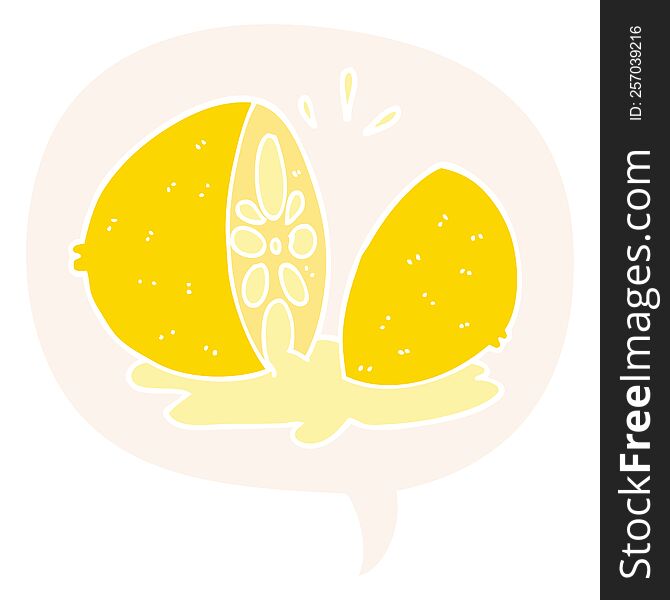 cartoon cut lemon and speech bubble in retro style