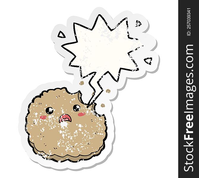 cartoon biscuit with speech bubble distressed distressed old sticker. cartoon biscuit with speech bubble distressed distressed old sticker