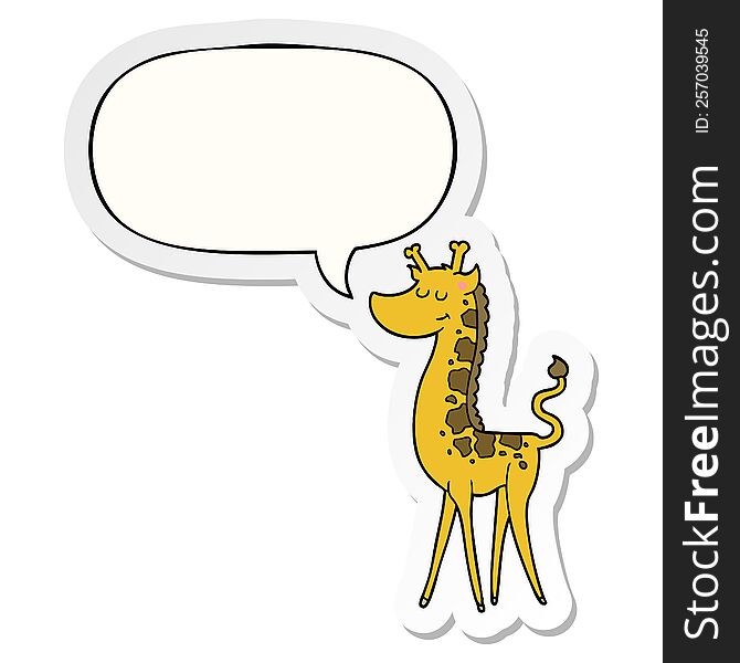 cartoon giraffe with speech bubble sticker. cartoon giraffe with speech bubble sticker
