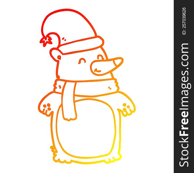 Warm Gradient Line Drawing Cartoon Christmas Bear