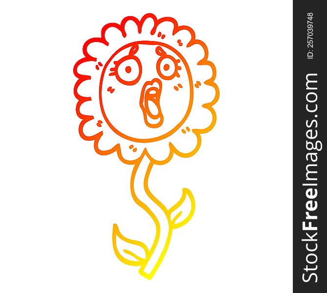 Warm Gradient Line Drawing Cartoon Shocked Sunflower