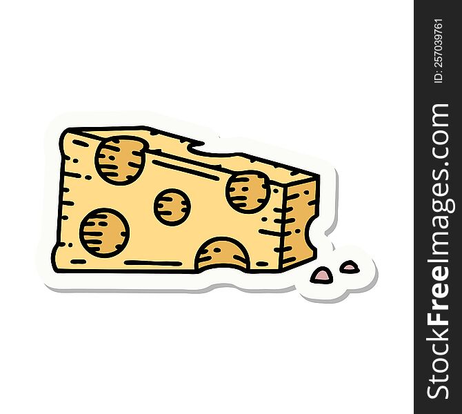 Tattoo Style Sticker Of A Slice Of Cheese